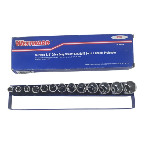 WESTWARD 14 Piece 3/8 Drive Deep Chrome Socket Set Metric Metal Tray DMK3814 - Picture 4 of 7